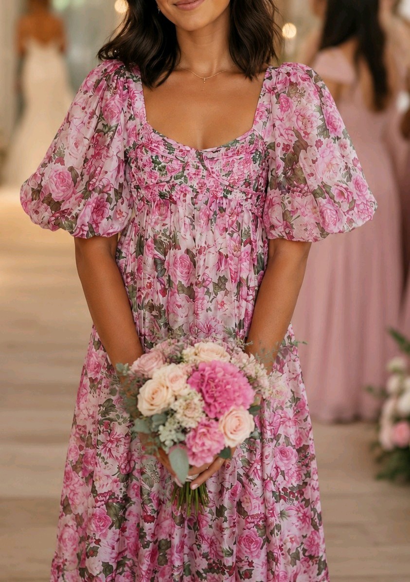 Cottagecore Dress New Sofie the Label Pink Green Rose Floral Taffeta Sz S Barbie
