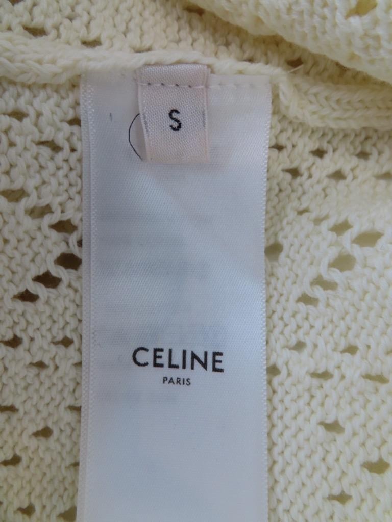 CELINE Ecru Cotton Open Pointelle/Triomphe Knit Dress Size S