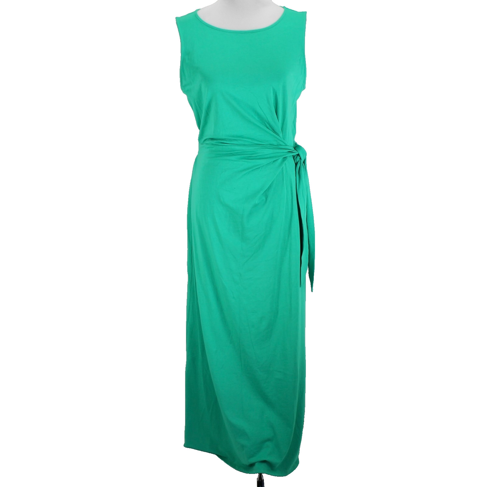 Lands End Knit Maxi Dress Womens Size M Solid Green Sleeveless Side Tie