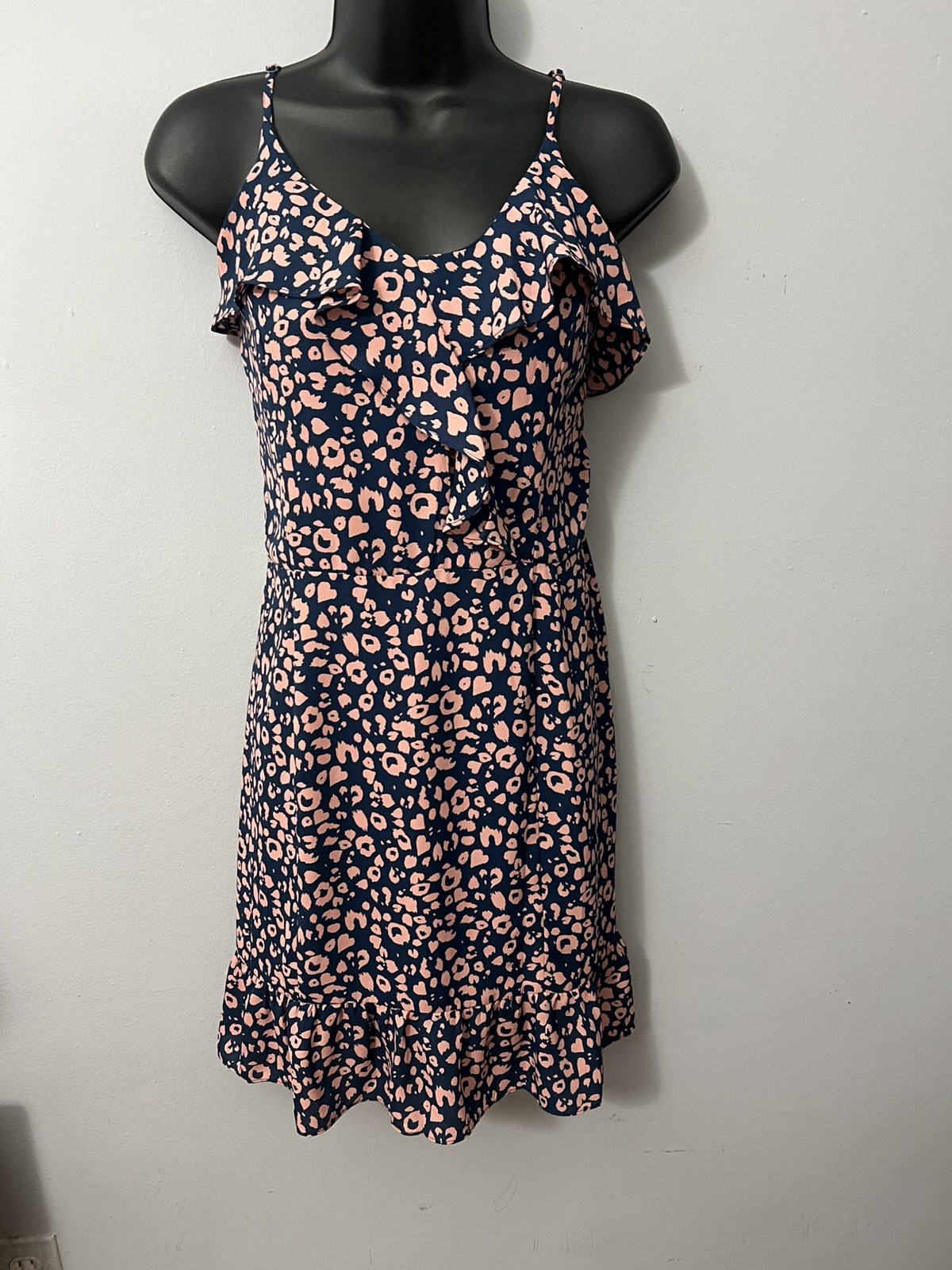 Aqua Leopard Print Dress Medium Sun dress ruffled navy and Pink