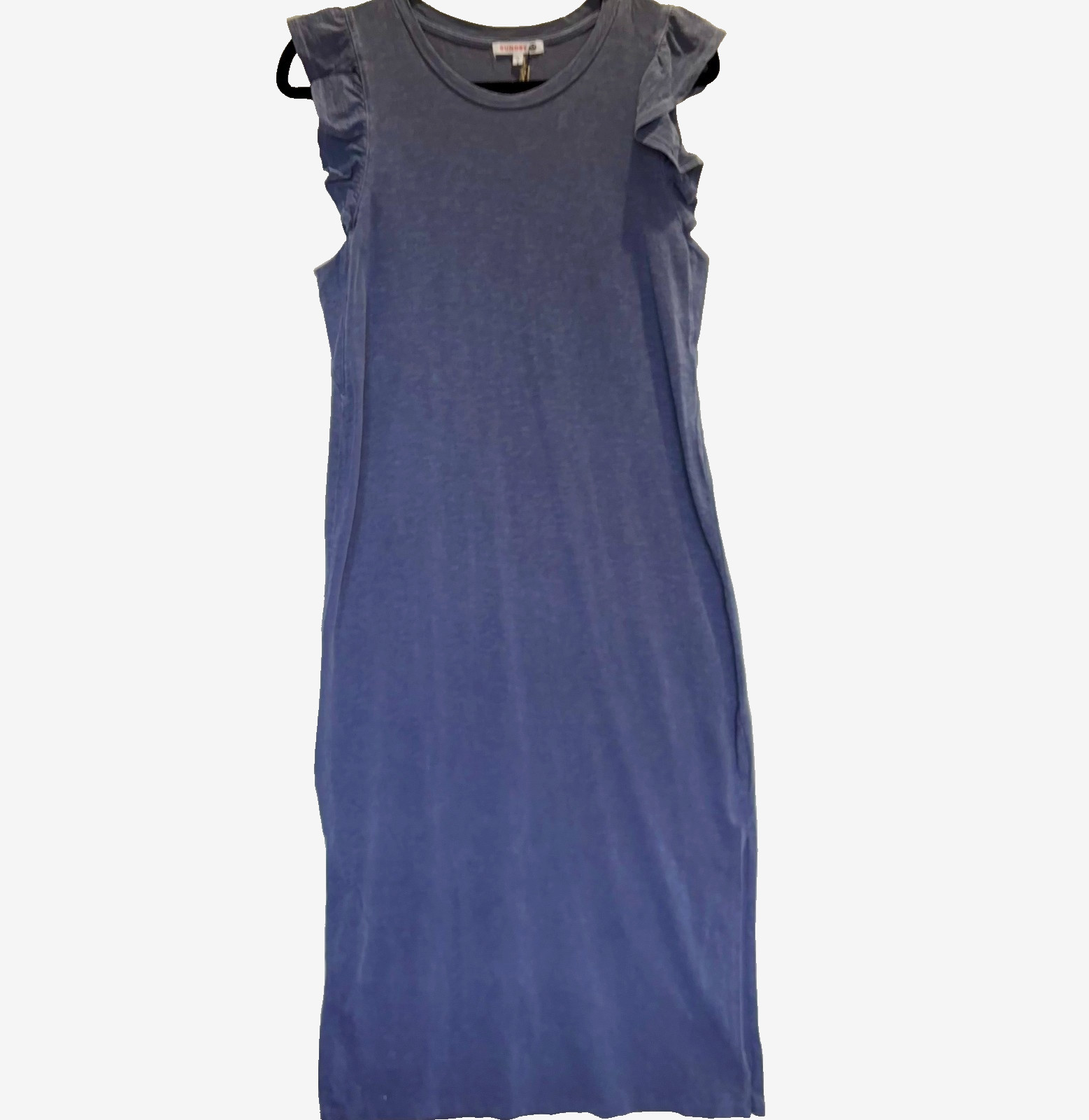 Sundry Ruffle Sleeve Midi Dress Blue Gray Garment Dyed Cotton Slub USA Womens 2