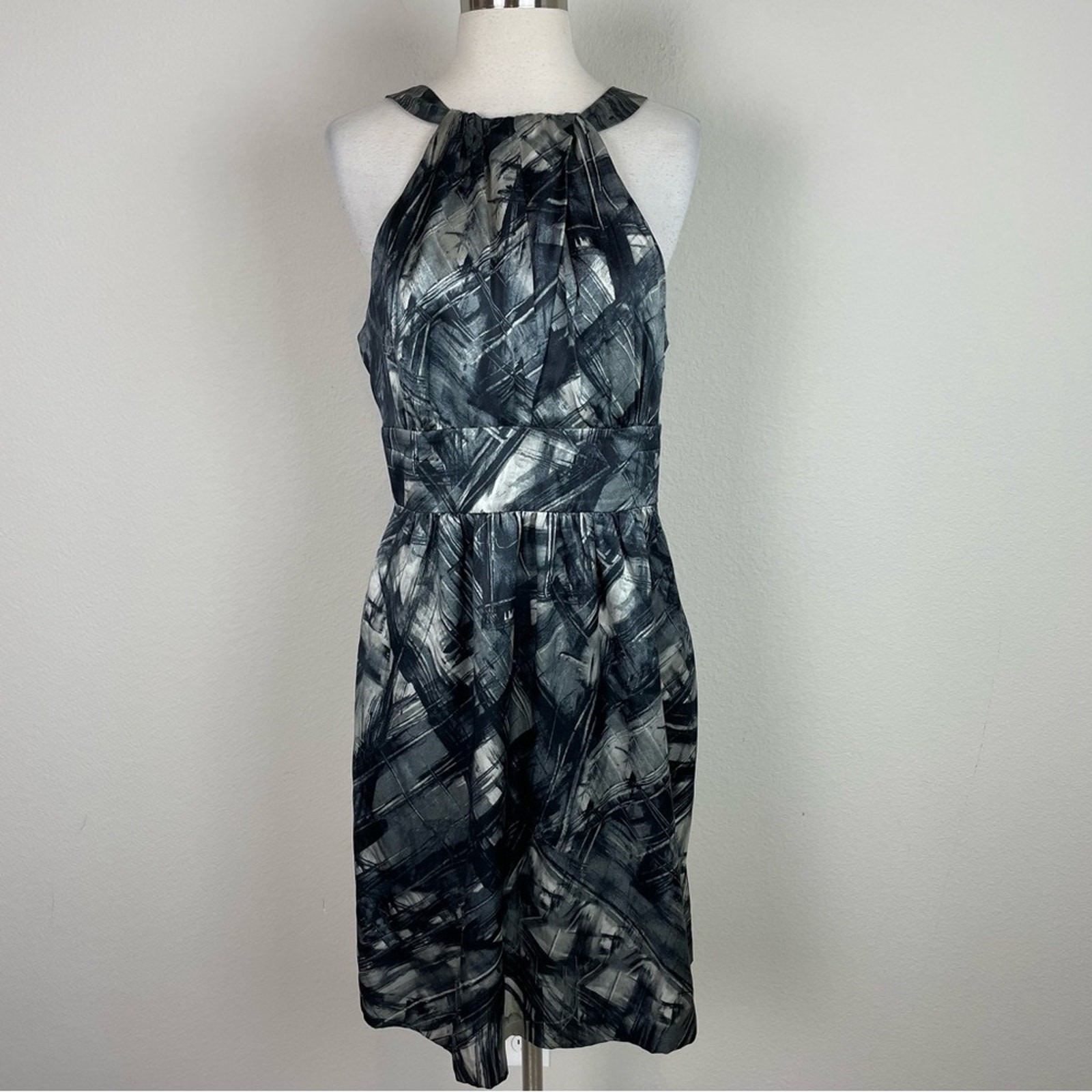 Martin + Osa Gray Abstract Print Silk Sheath Dress 10