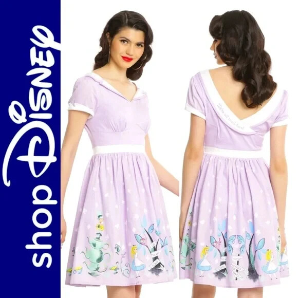 NWT Disney Alice In Wonderland Hot Topic Retro Mad Hatter Party Dress Pockets L