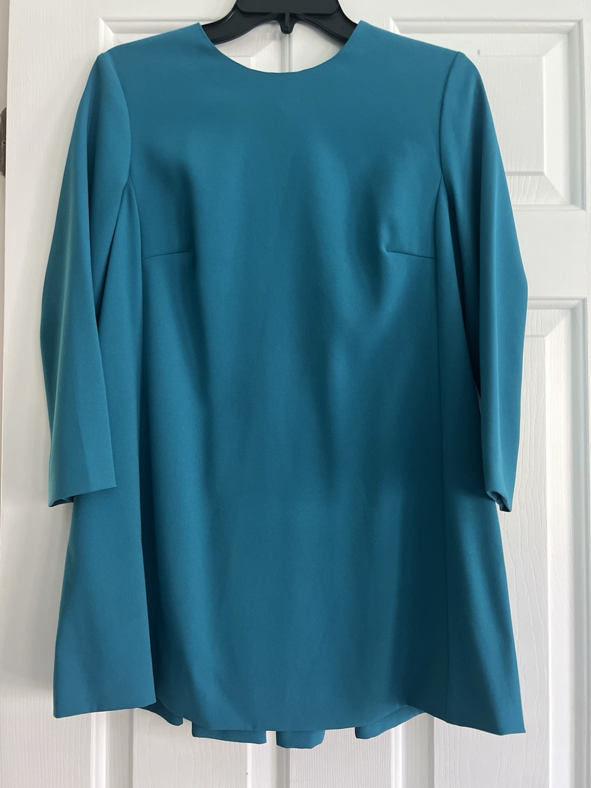 ESCADA Black Label Nissis Sheath Mini Dress Pleated Back Blue 3/4 Sleeve 36