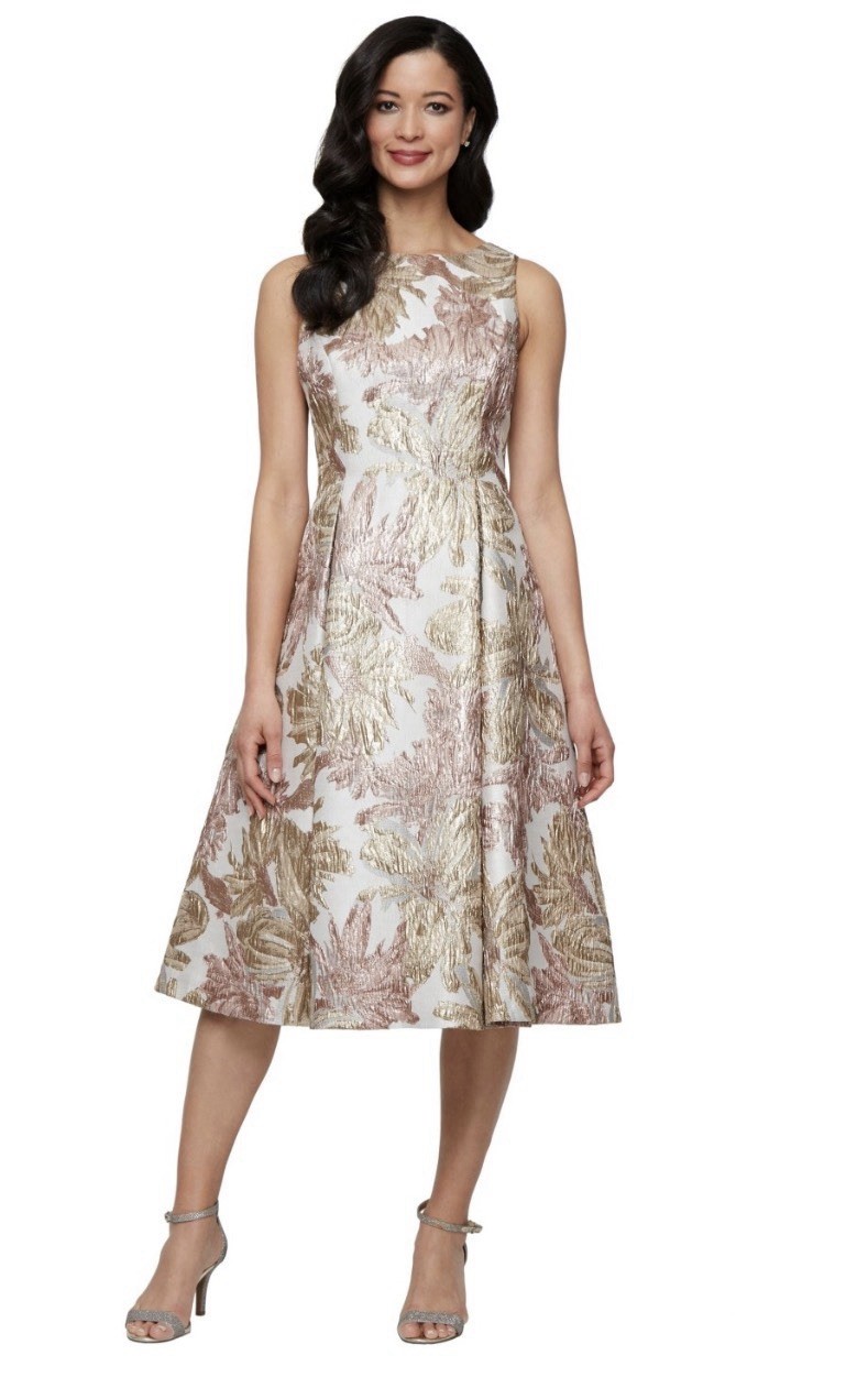 Alex Evenings Petite Metallic Jacquard a-Line Dress – Taupe Multi, Size-16P