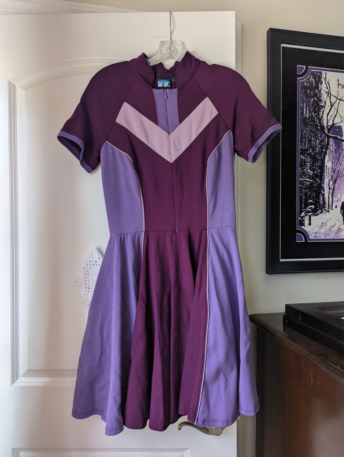 L Elhoffer Design Marvelous Arrow Dress tricolor Ponte pockets