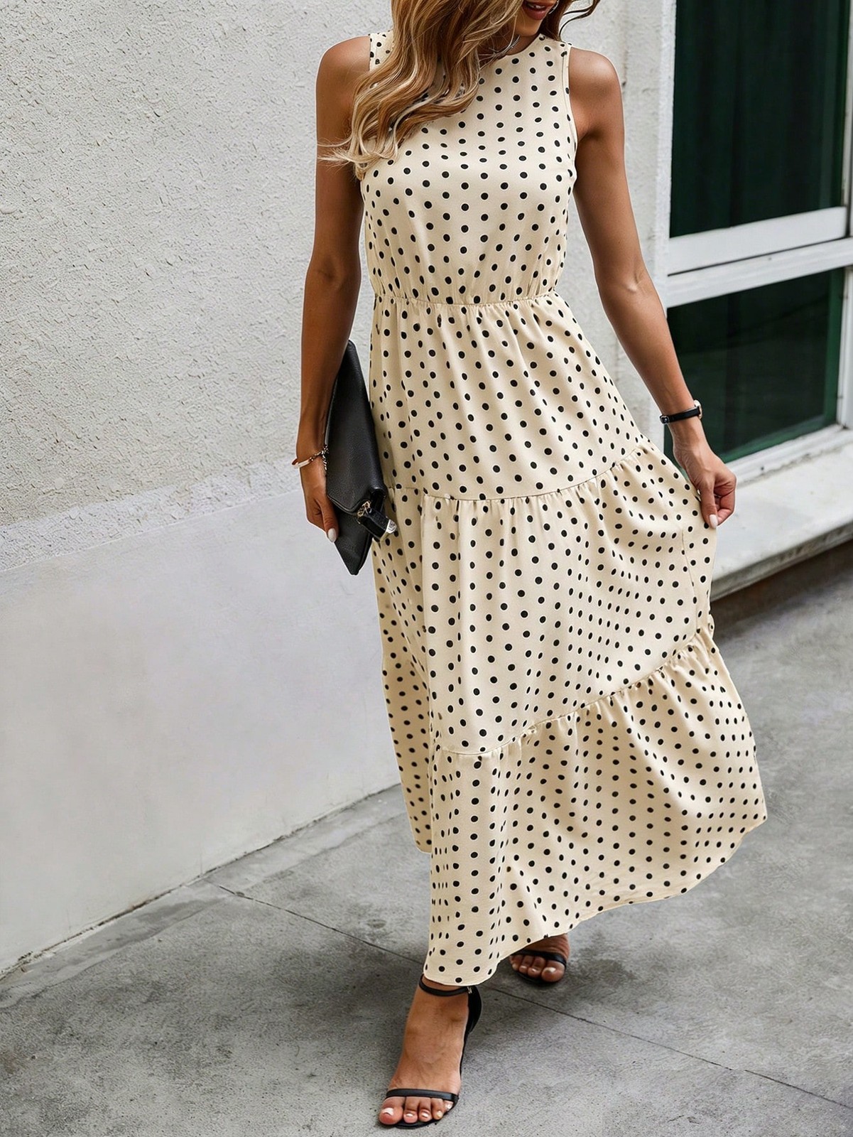 Ladies A Line Cut Ruffle Hem Louniche Maxi Dress