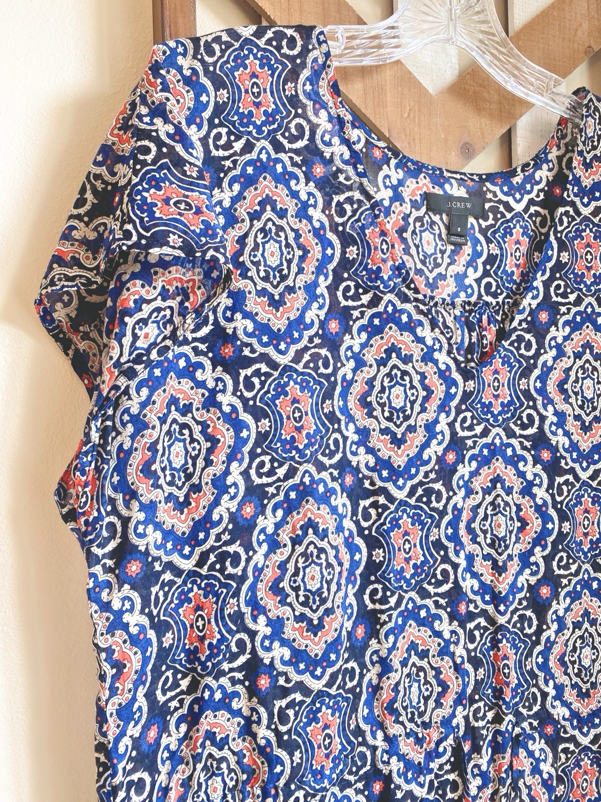 EUC JCrew S Cotton Tissue Tunic Top Dress Sheer Fabric Vneck Drawstring Waist