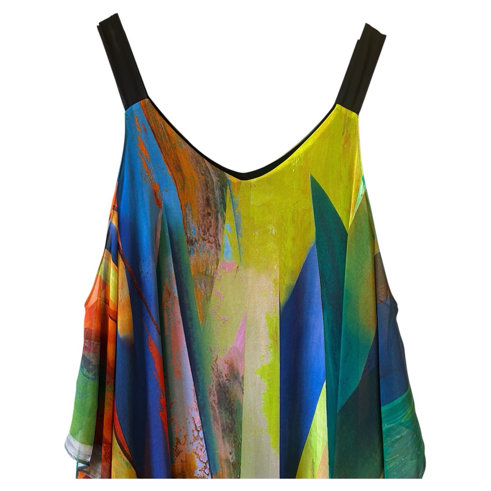 RADZOLI Multicolor Abstract Boho Arty Tank Maxi Dress Medium Built-In Blk Tank