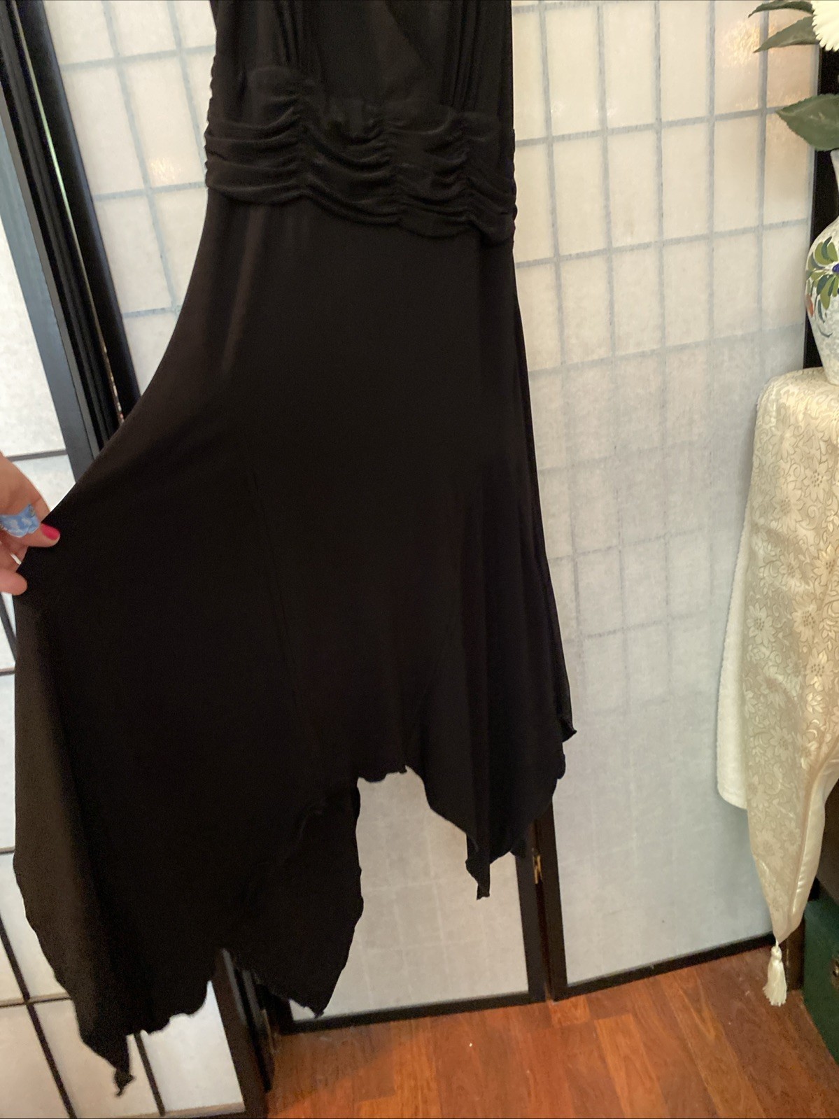 Dani Max Wom Estim M Sexy Black Assymetric Handkerchief Dress Plunging V-Neck