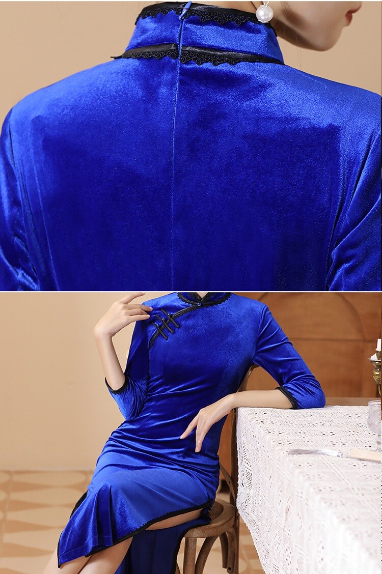 2024 Autumn Winter Qipao Dress Chinese Velvet Long Cheongsam Women Party Gown
