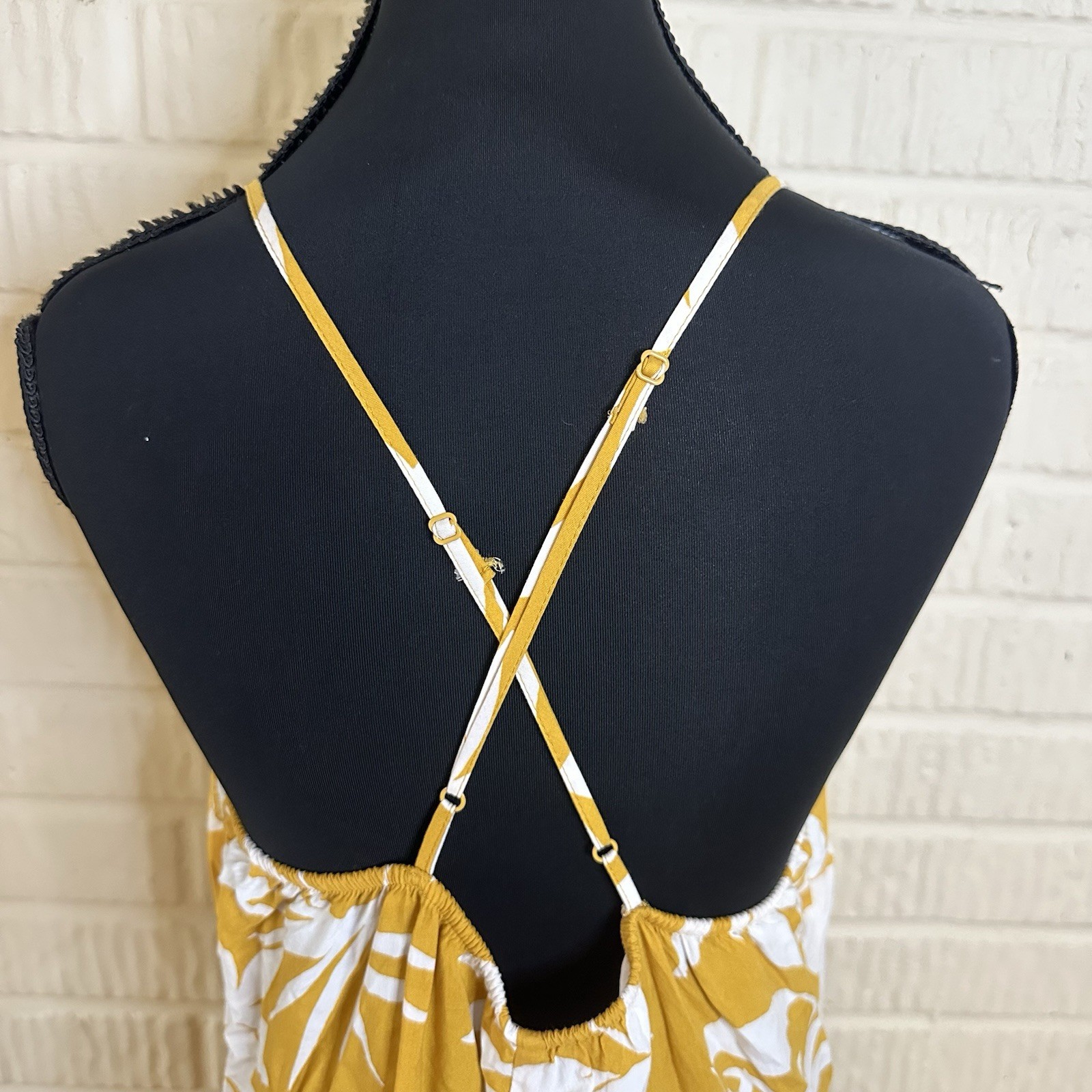Old Navy Yellow Tropical Hibiscus Ruffle Maxi Dress Sz L Vacation Resort Wear