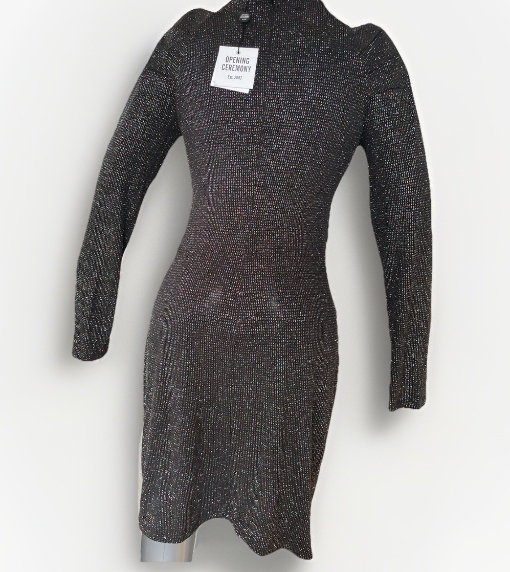 Opening Ceremony Elegant Black Sparkle Dress mini long sleeve size Large