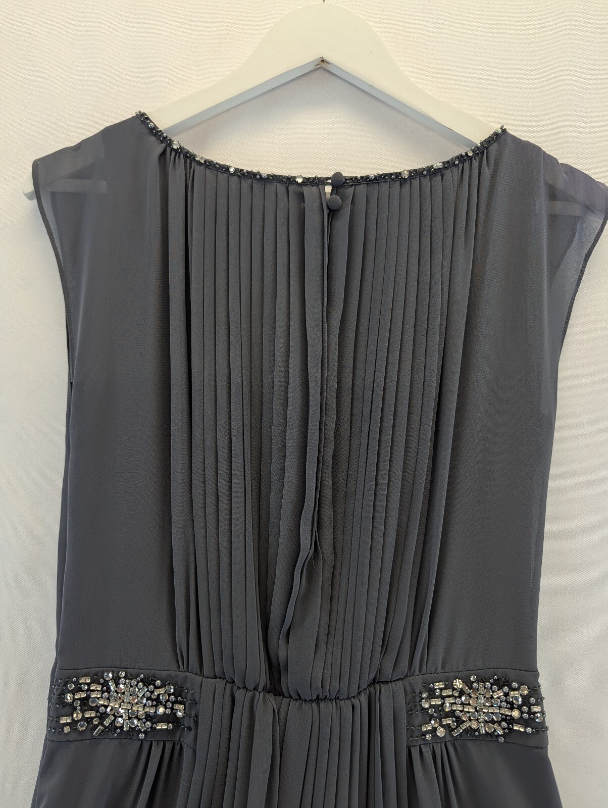 Preloved Monsoon Embellished Pleated Grey Dress Size 12