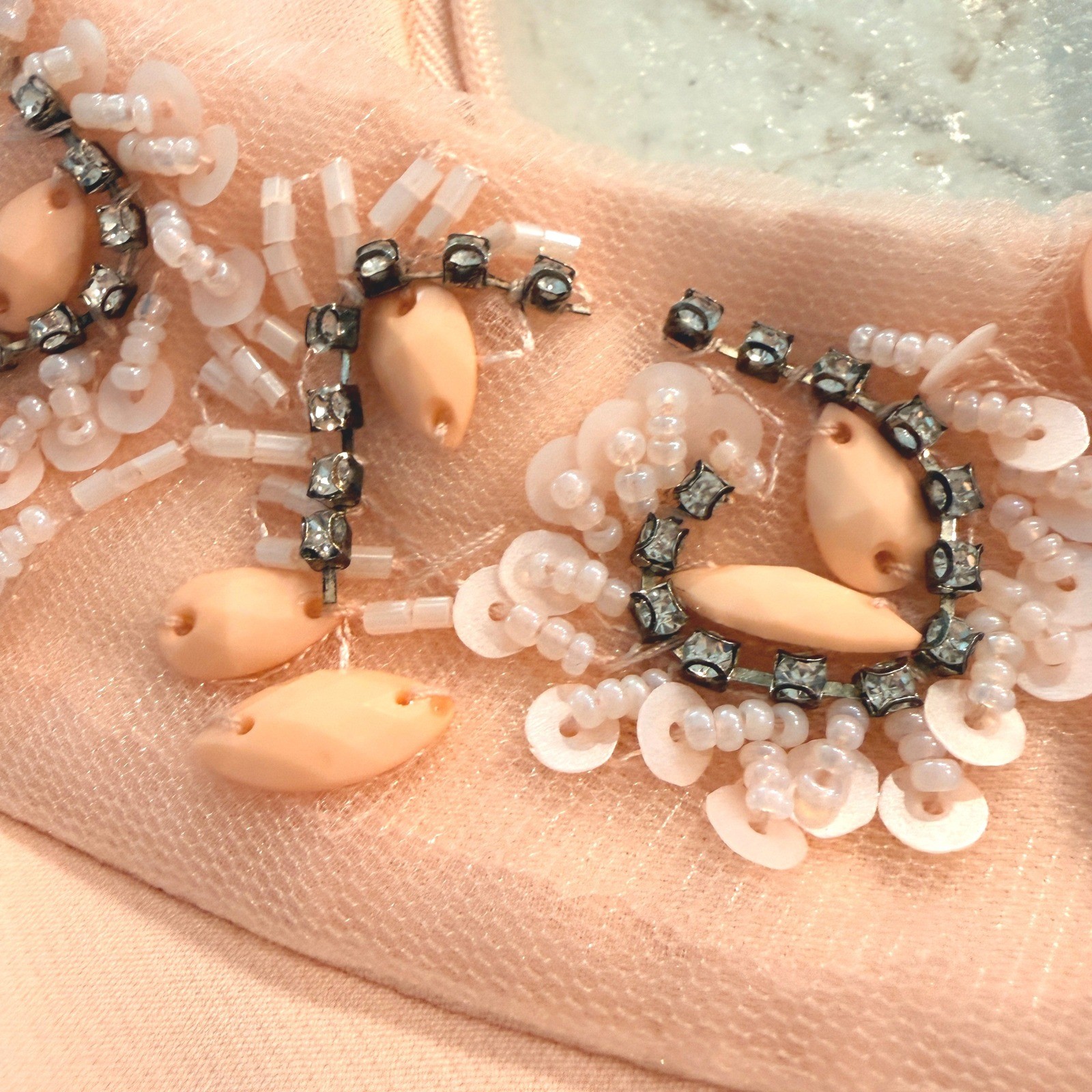 Peach Beaded Halter Ruffle Mermaid Hem Cocktail Dress Women Size M