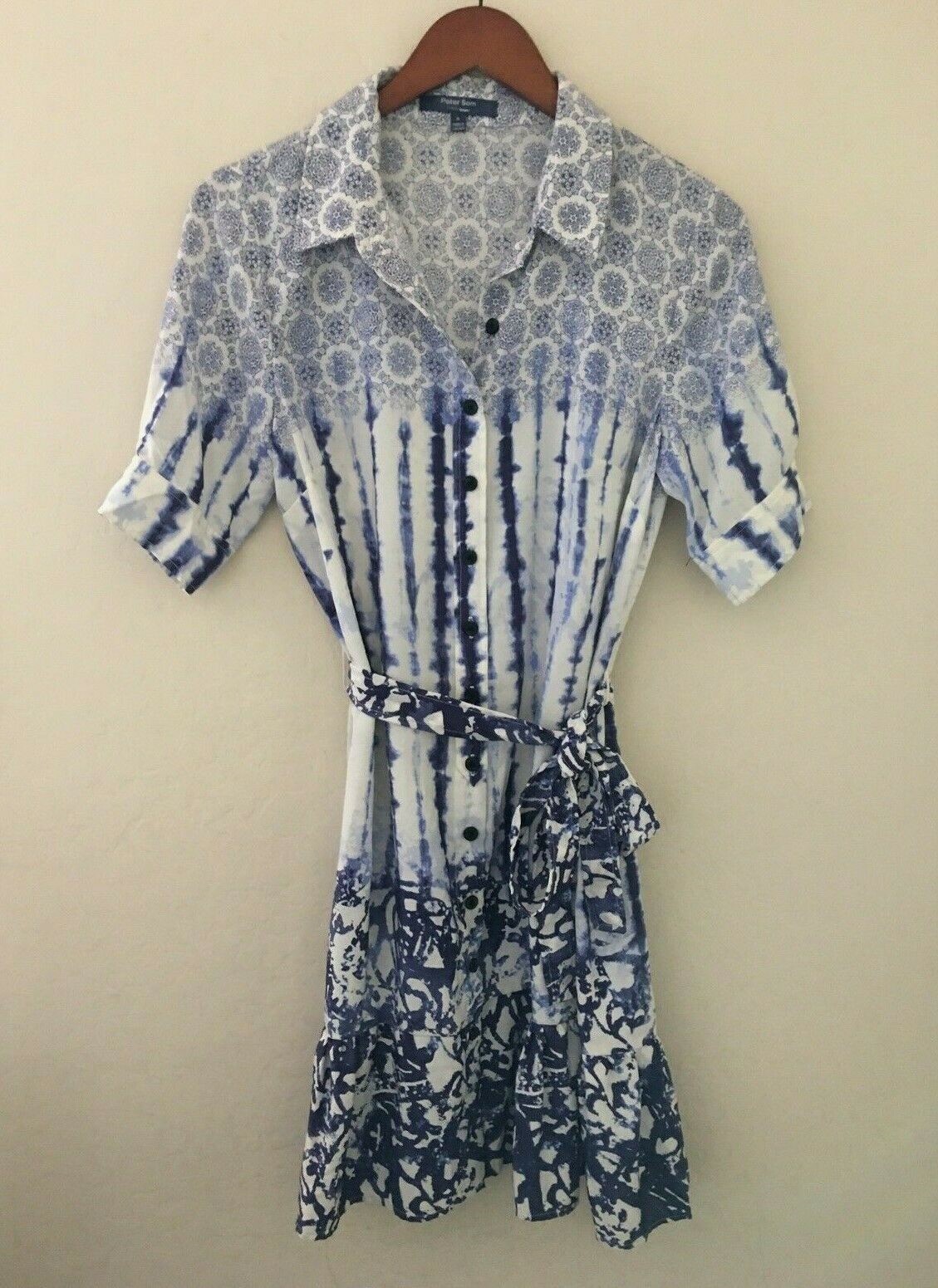 Peter Som for Design Nation Tie-Dye Medallion Shirt Dress Blue White Size 8