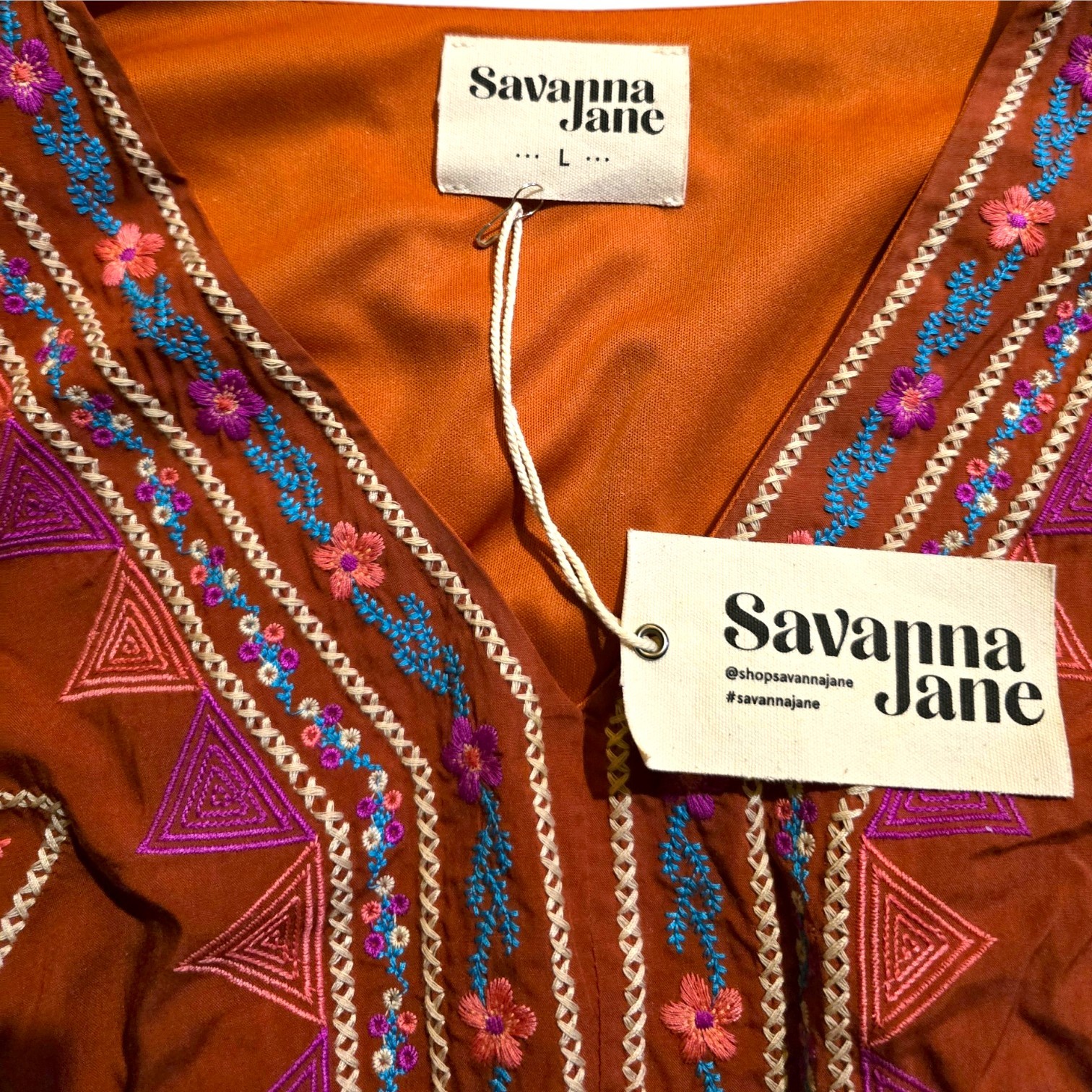 Savanna Jane Womens Rust Aztec Print Embroidered Western Dress Size L