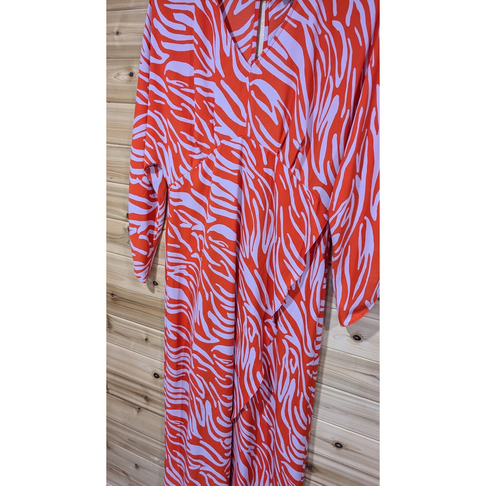Cabi Zebra Print Midi Dress Red Lavender Faux Wrap Tulip Hem 5795 Womens Small