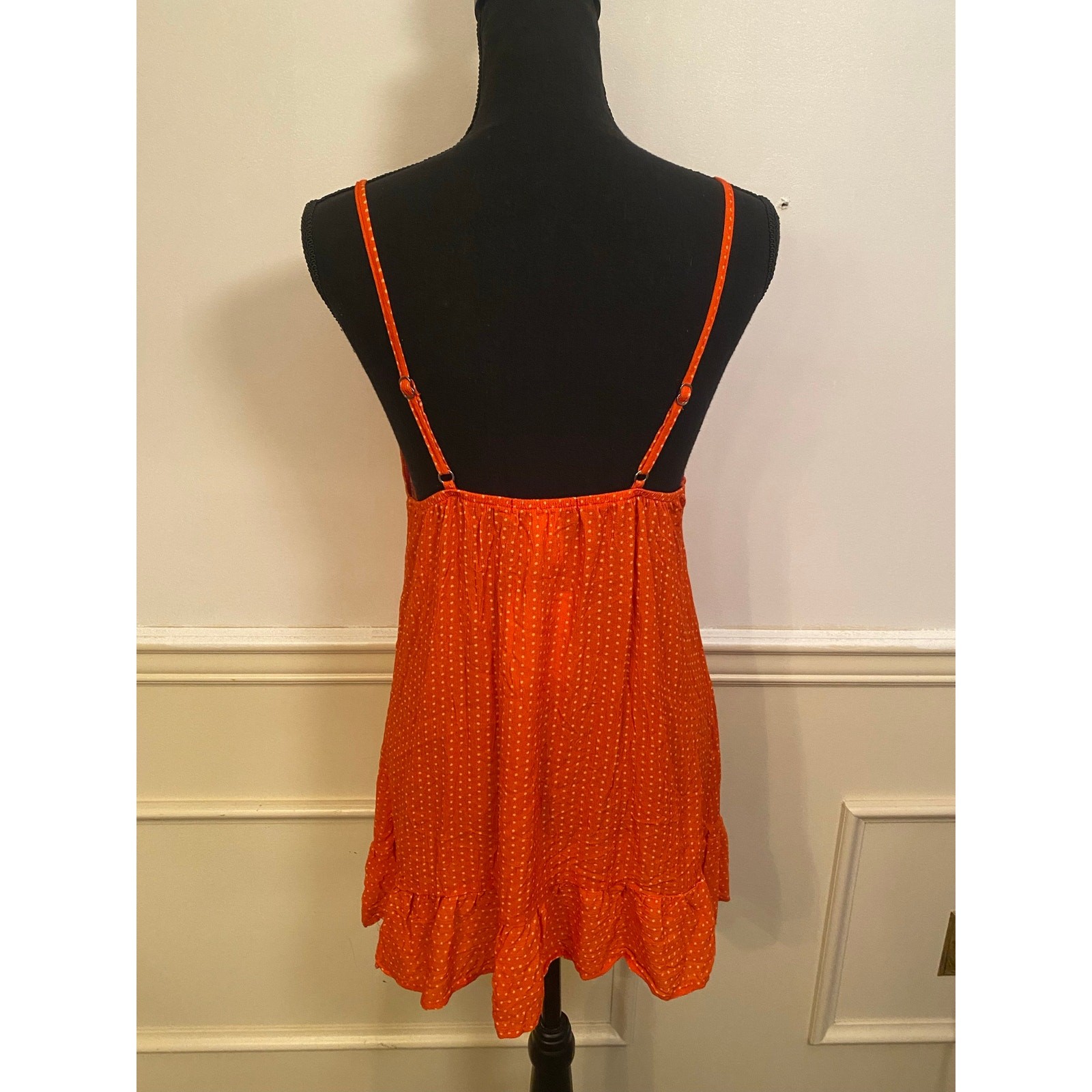 Dippin’ Daisy’s Orange Polka Dot Slip Dress Nightie with Pink Bow NWT