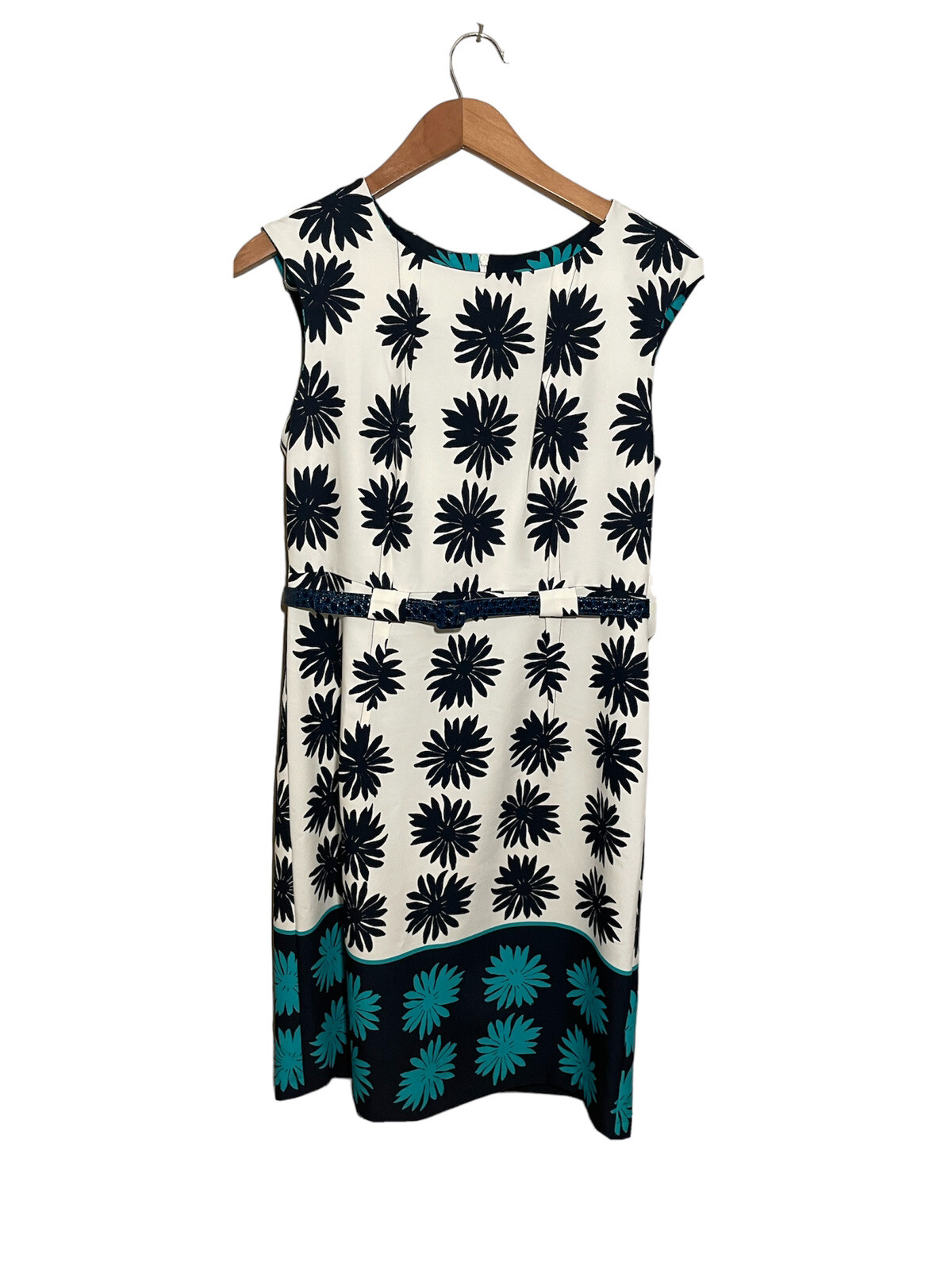 Emma Michele Pencil Dress Womens Size 10 Sleeveless Belt Floral White Blue NWT