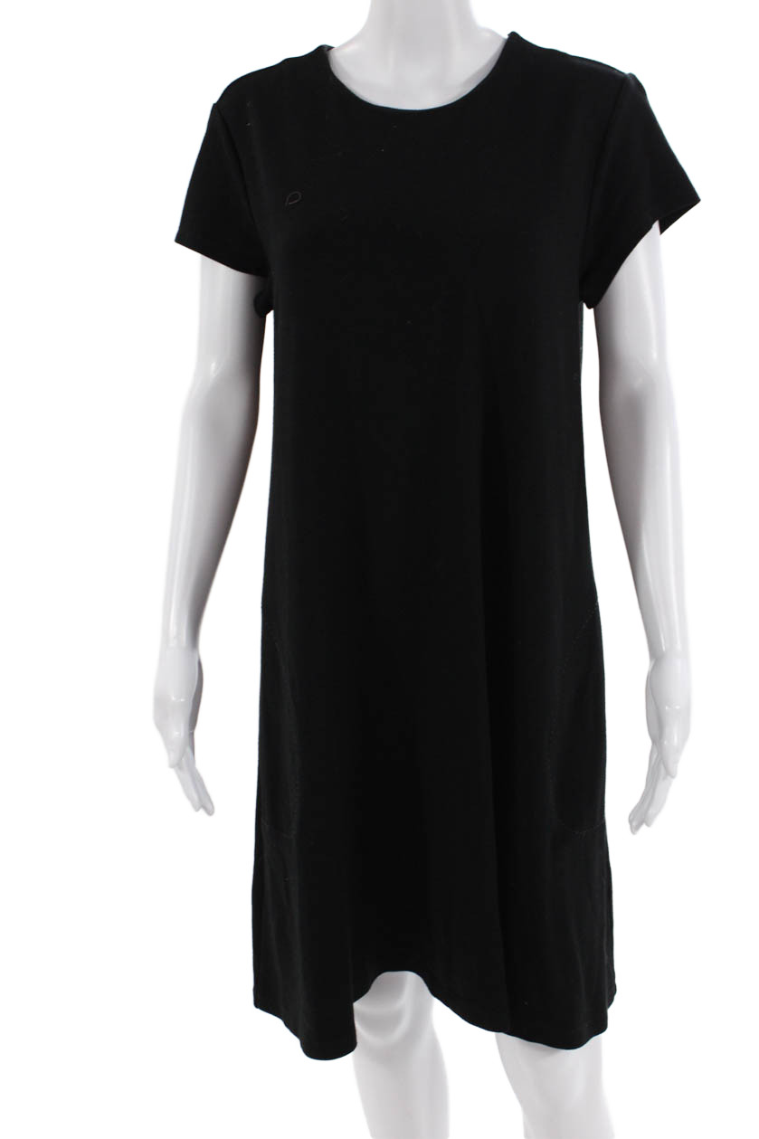 J. Mclaughlin Women Black Shift T-Shirt Dress Short Sleeve Size L