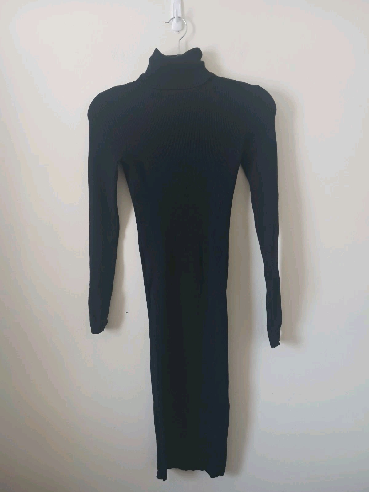 Bodycon Turtleneck Sweater Dress Womens Size S Black Ribbed Long Sleeve