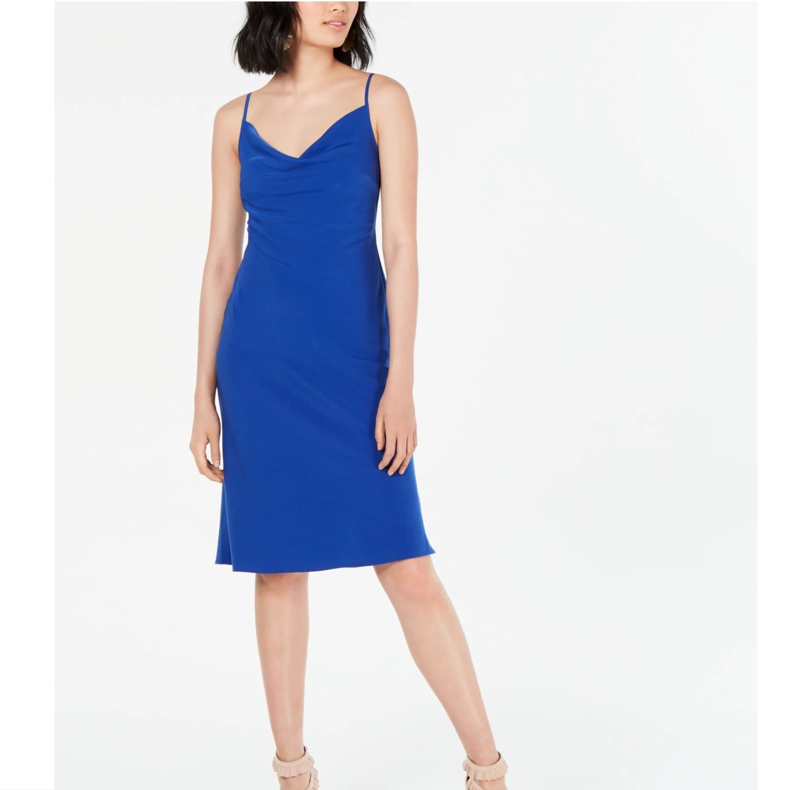 19 Cooper Women Large Blue Spaghetti Strap Knee Length Dress NWT CY45