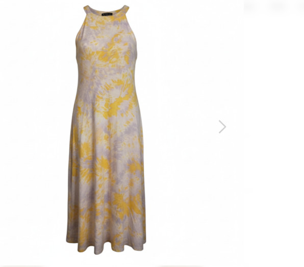 NWT VILA Maxi Dress M Yellow White Floral Halter Open Tie Back Lined Summer