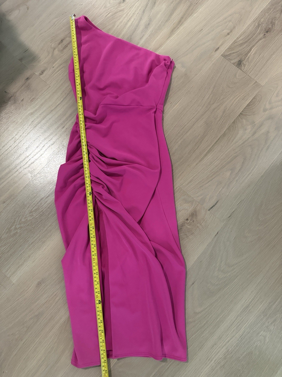 Katie May Pink Solid One Shoulder Cutout Ruched Bodycon Midi Dress S
