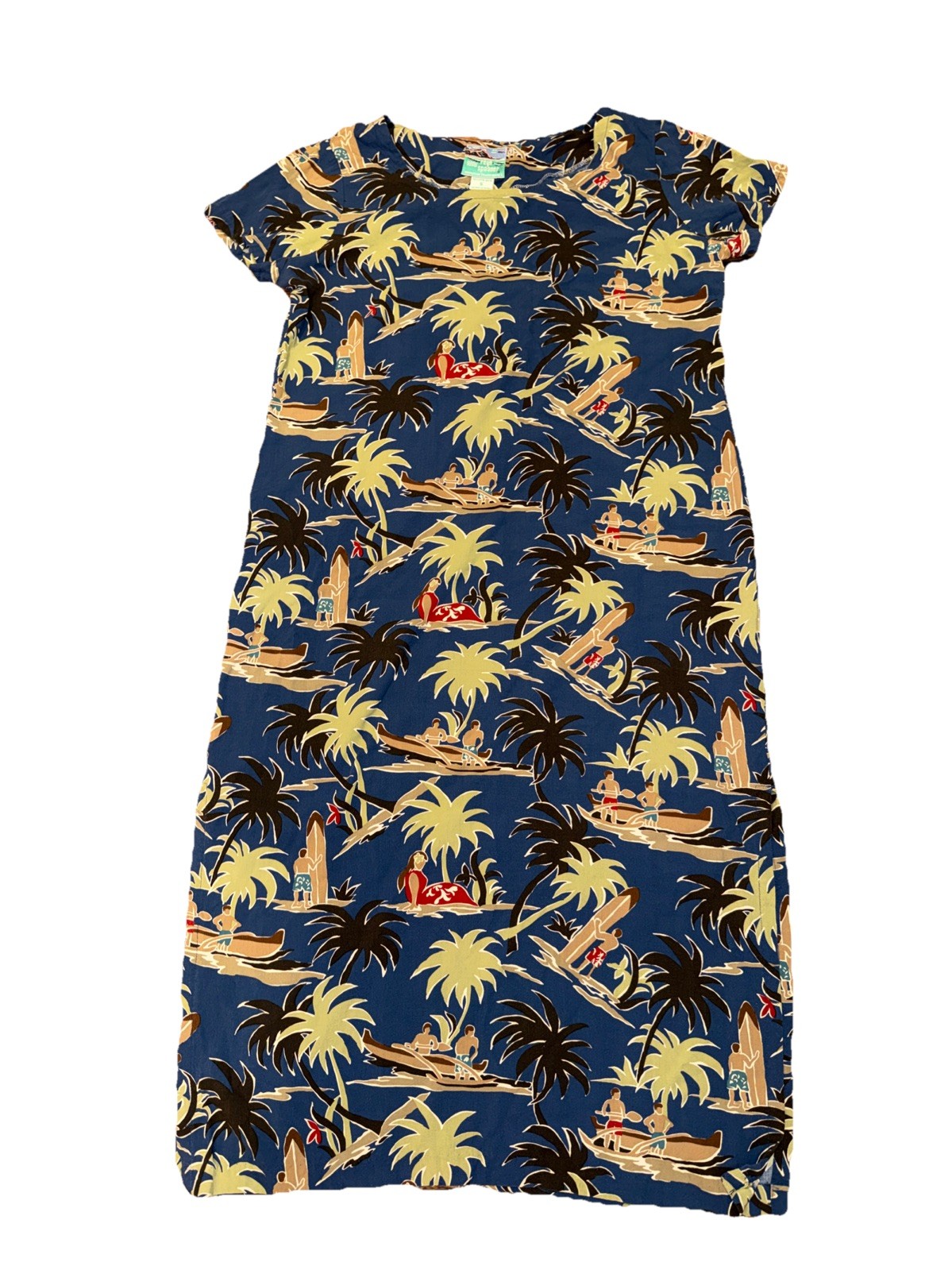 VTG REYN SPOONER Maxi Slit Dress Hawaii Outrigger Canoe Surfer Board Palms Sm