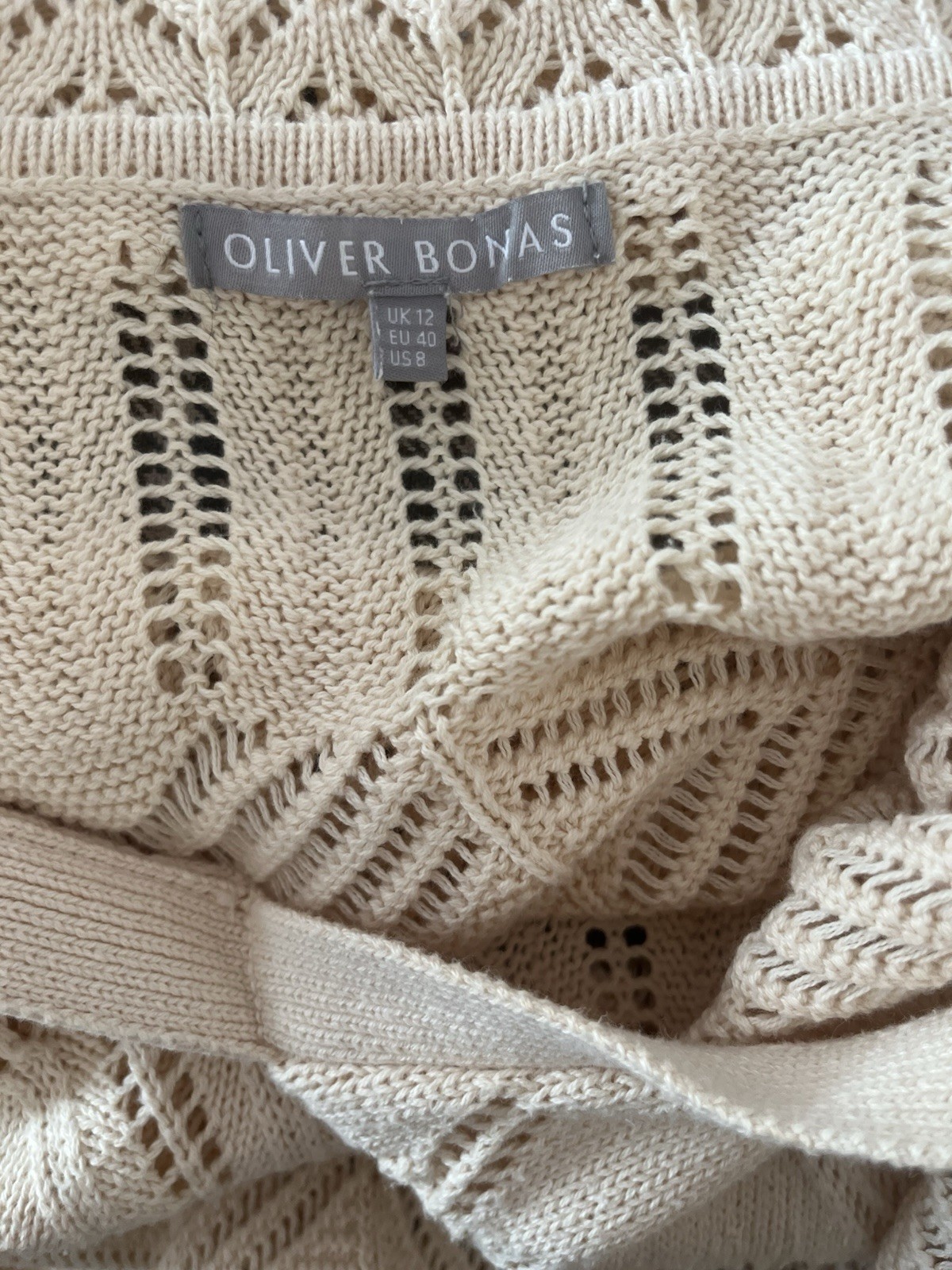 Oliver Bonas Cream Beige Crochet Midi Maxi Dress Size 12
