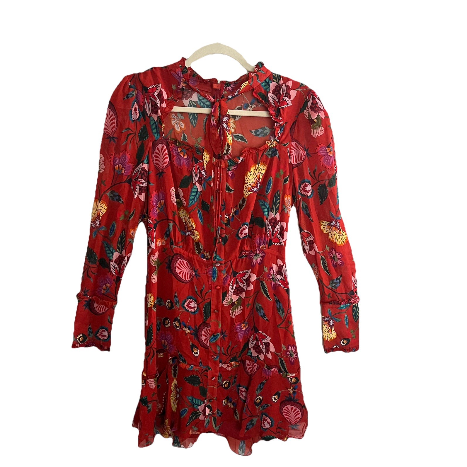 ALEXIS Morgana Chiffon Mini Dress In Red Floral Sz S Party Cocktail Feminine