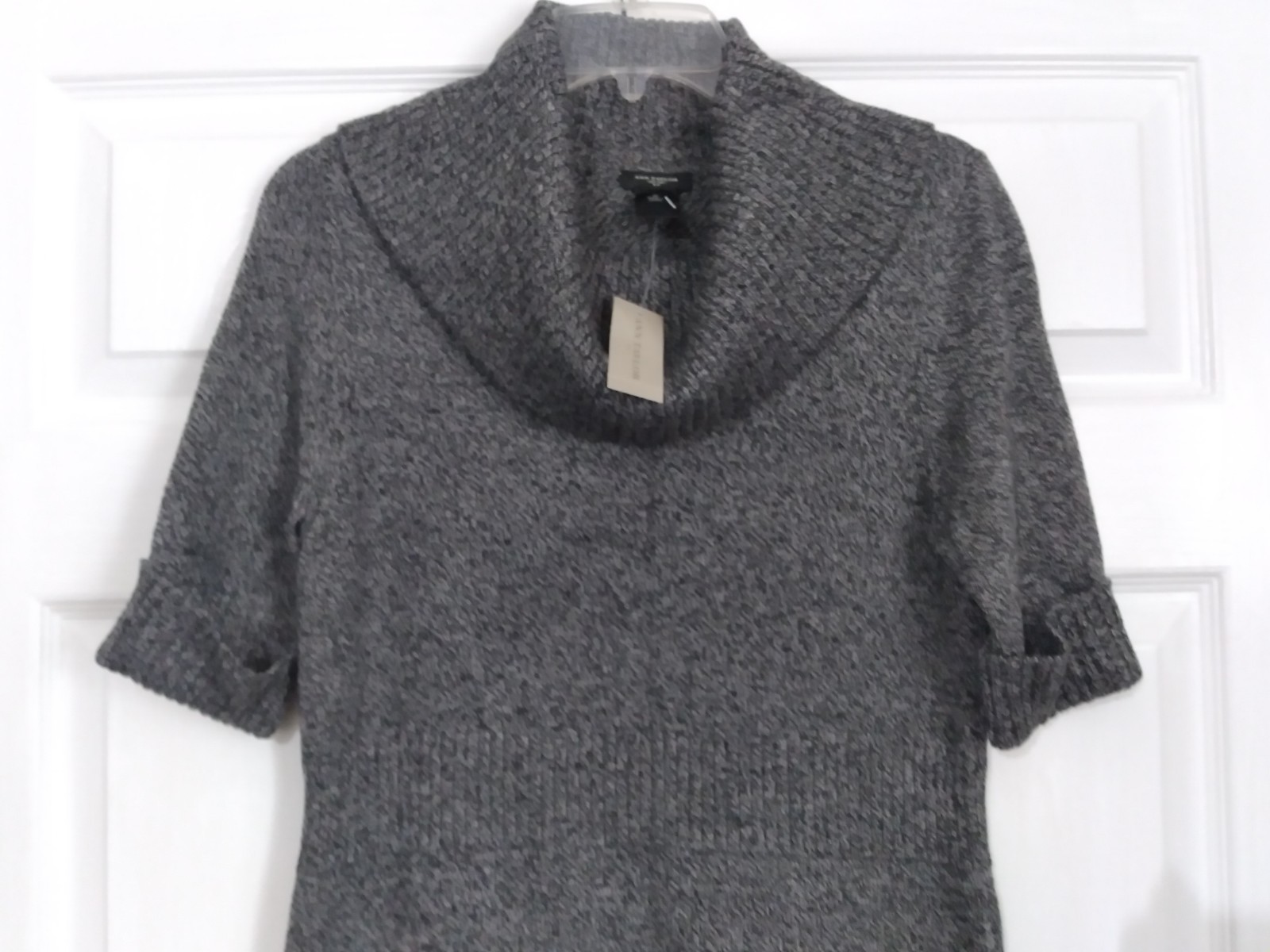 $109 NWT Ann Taylor Dress Gray Cotton Blend Sweater Knit Cowl Neck S/S Size M