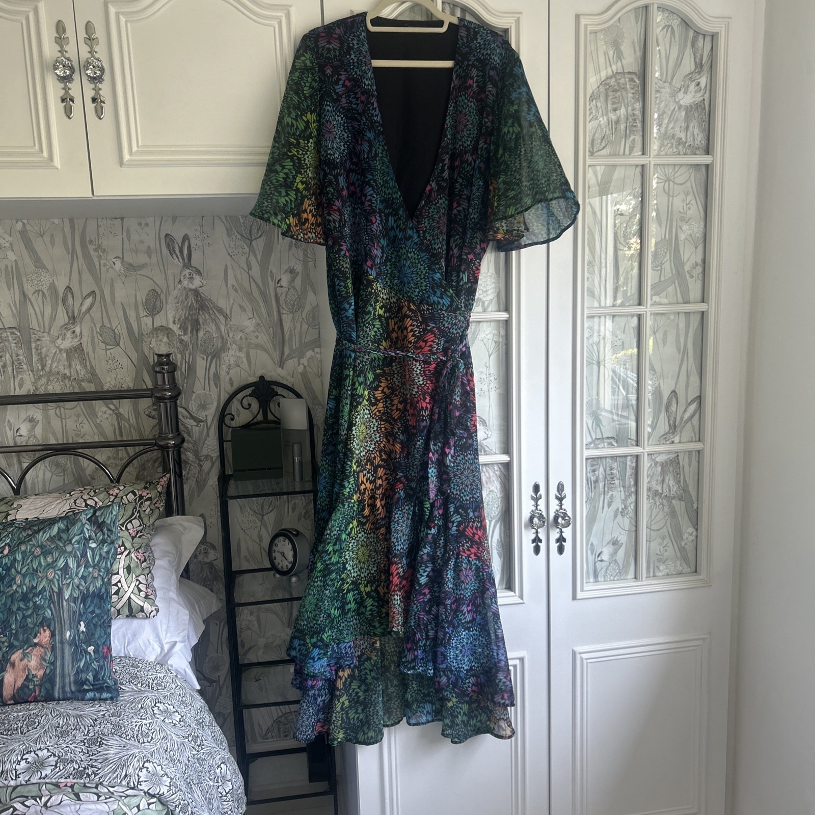 Roman size 20 Green Multi Abstract Print Maxi Wrap Dress Chiffon. Wedding BNWOT