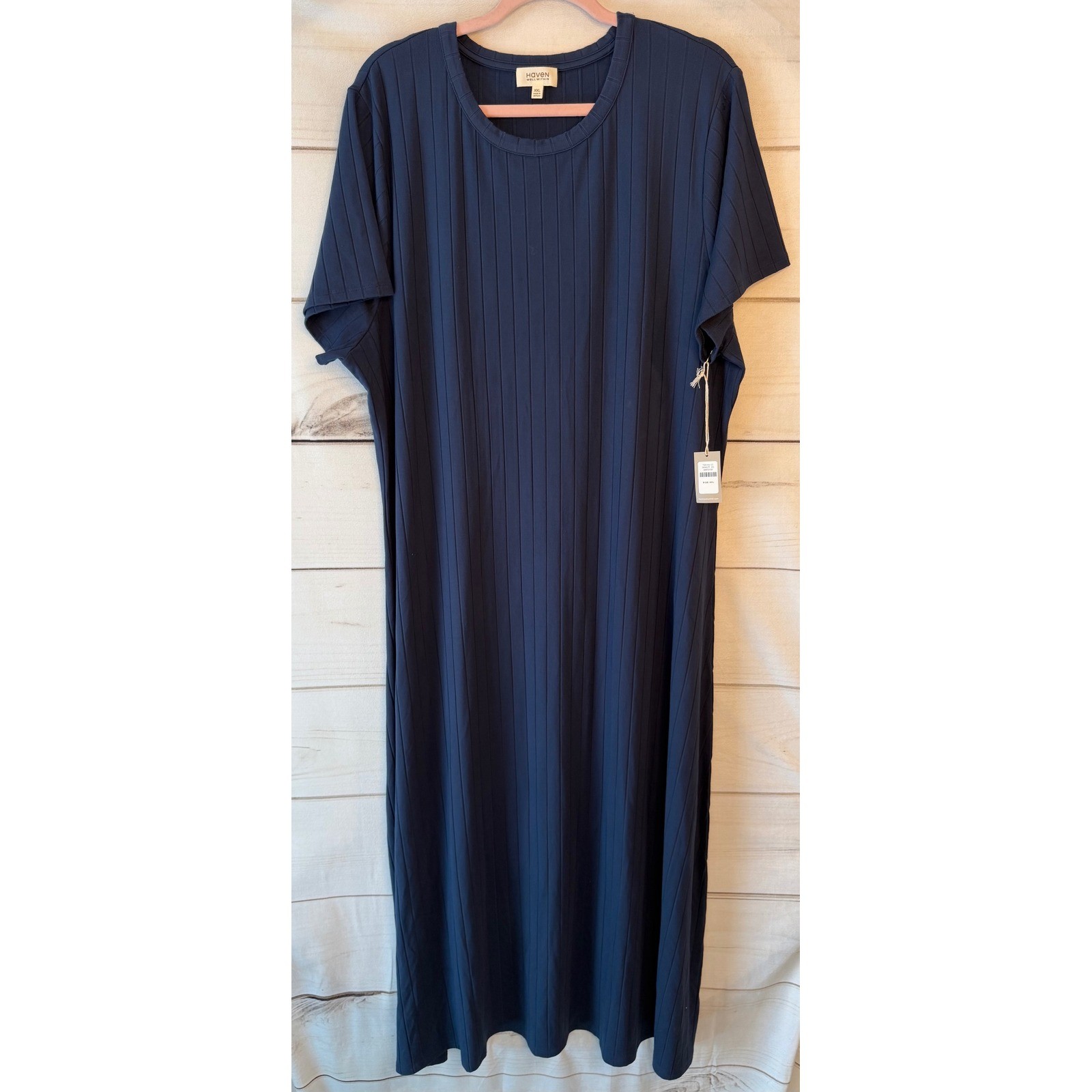 Haven Well Within Ribbed Maxi Dress Navy Blue XXL Short Sleeve Lounge Dress NEW