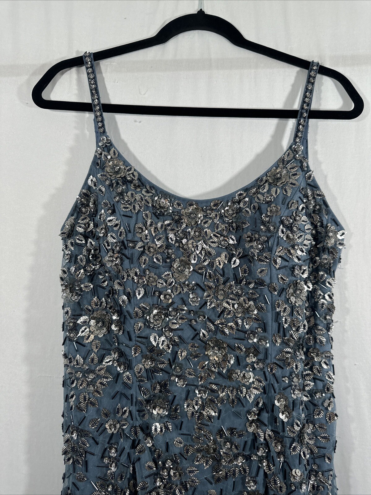 NWT Mac Duggal [ 10 ] 5477 Floral Embellished Scoop Neck Gown in Slate Grey J785