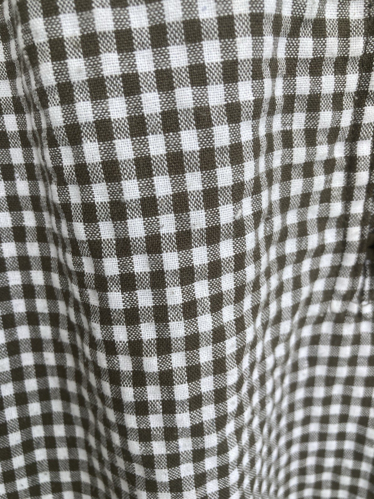 NWOT Pomander Place Brown White Gingham Linen Cotton Babydoll Puff Sleeve Sz L