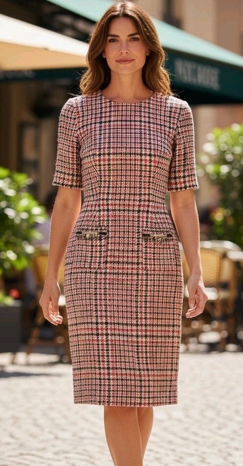 Brooks Brothers Wool Blend Dress Houndstooth Plaid Red Black Beige Size 10
