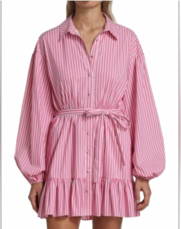 5à7 Cinq à Sept Tous Les Jours Pink/White Striped Belted Shirt Dress 00
