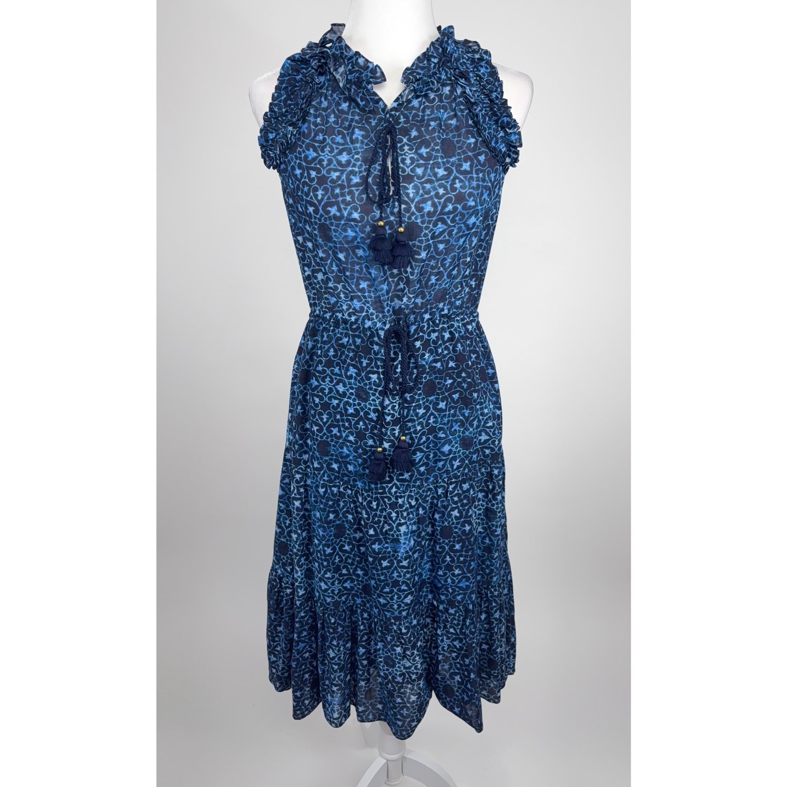 Figue Gabriella Dress in Mosaic Hearts Blue Size XS Boho Feminine Vacation