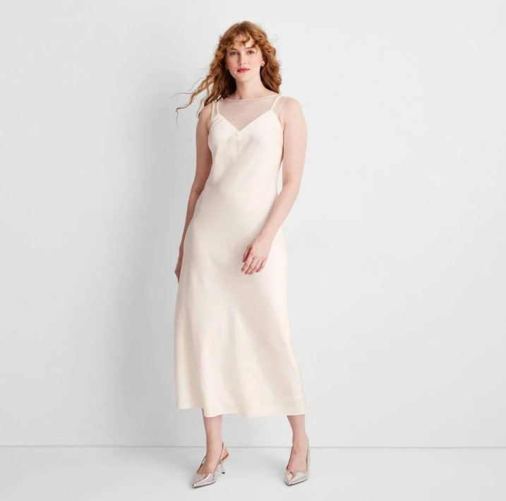 Women’s Sleeveless Mixed Media Ankle Slip Dress – Future Collective – Medium