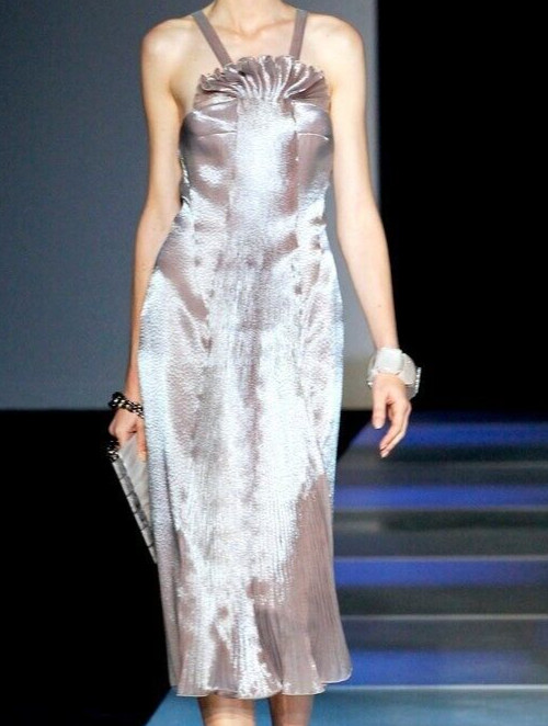 Giorgio Armani 2012 Runway Silver Gray Metallic Fan Cocktail Dress US 0 2 IT 38