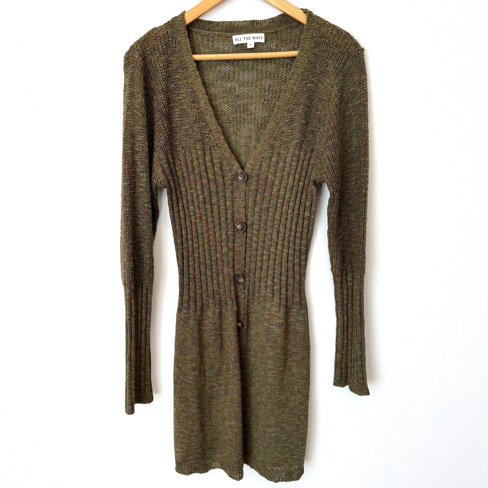 Revolve All The Ways Olivia Button Cardigan Knit Sweater Dress Olive Multi -Med