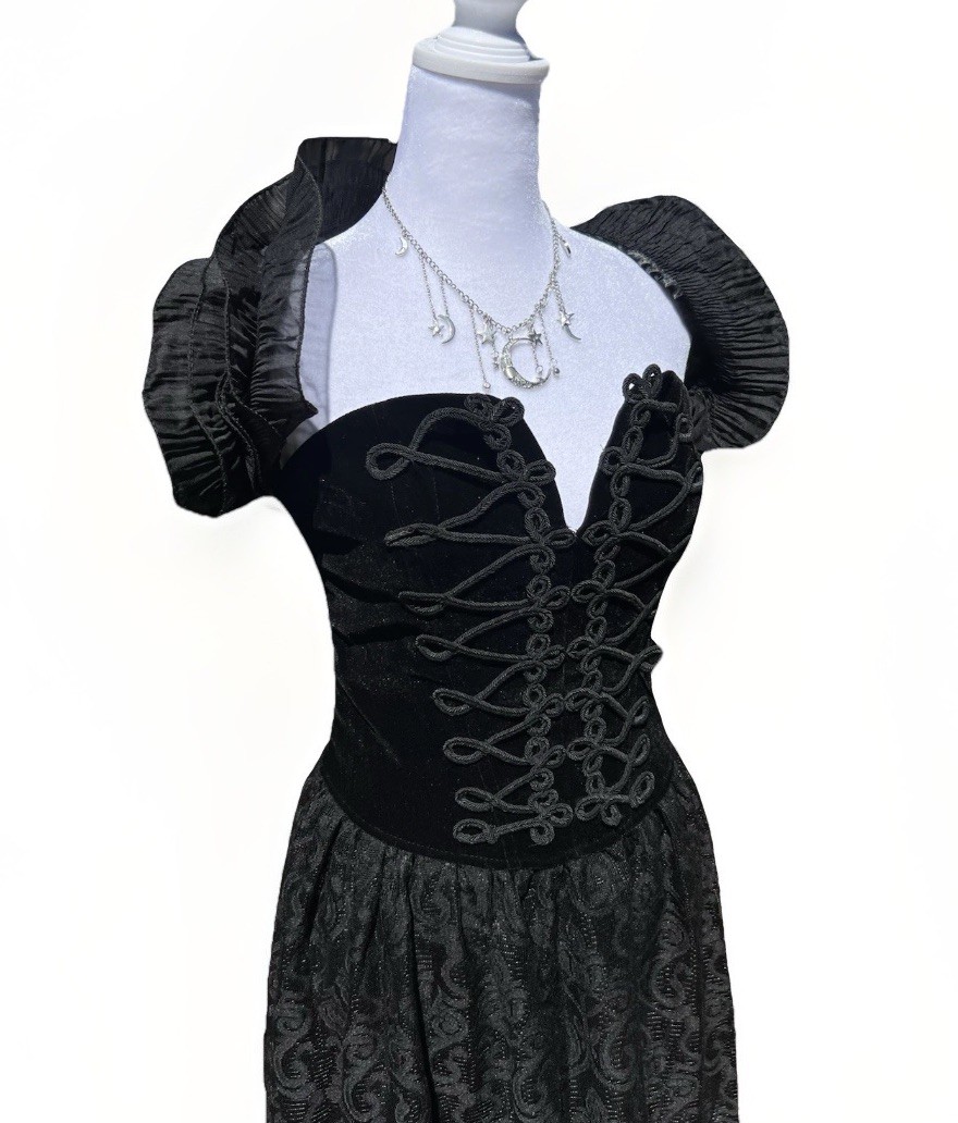 NWT Devil Fashion Alt Gothic Vampire Black Lace Velvet Corset Maxi Dress S/XS