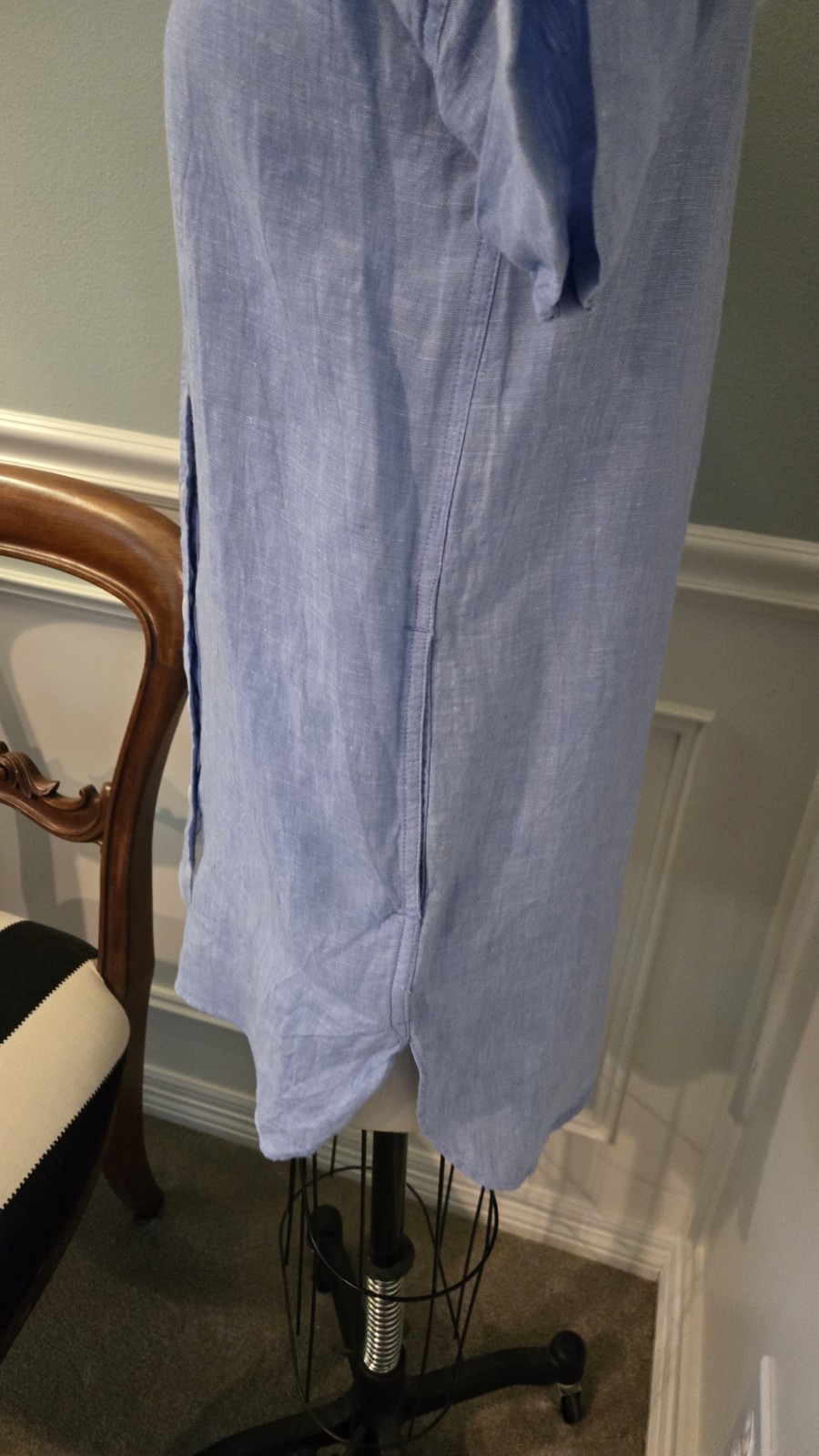J.CREW Sz XSP Classic Button Front Shirt Dress 100% Linen Blue Preppy, Short Slv