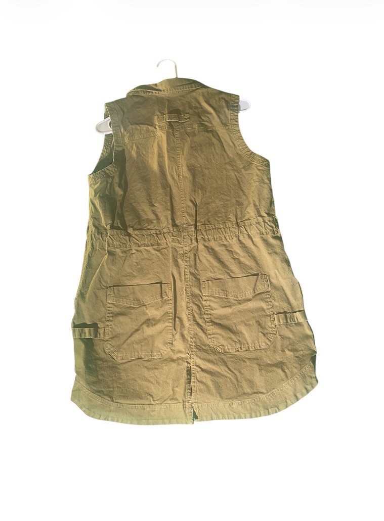 Duluth Women’s Tan Solid Sleeveless Collared Button Front Vest Dress M Pockets