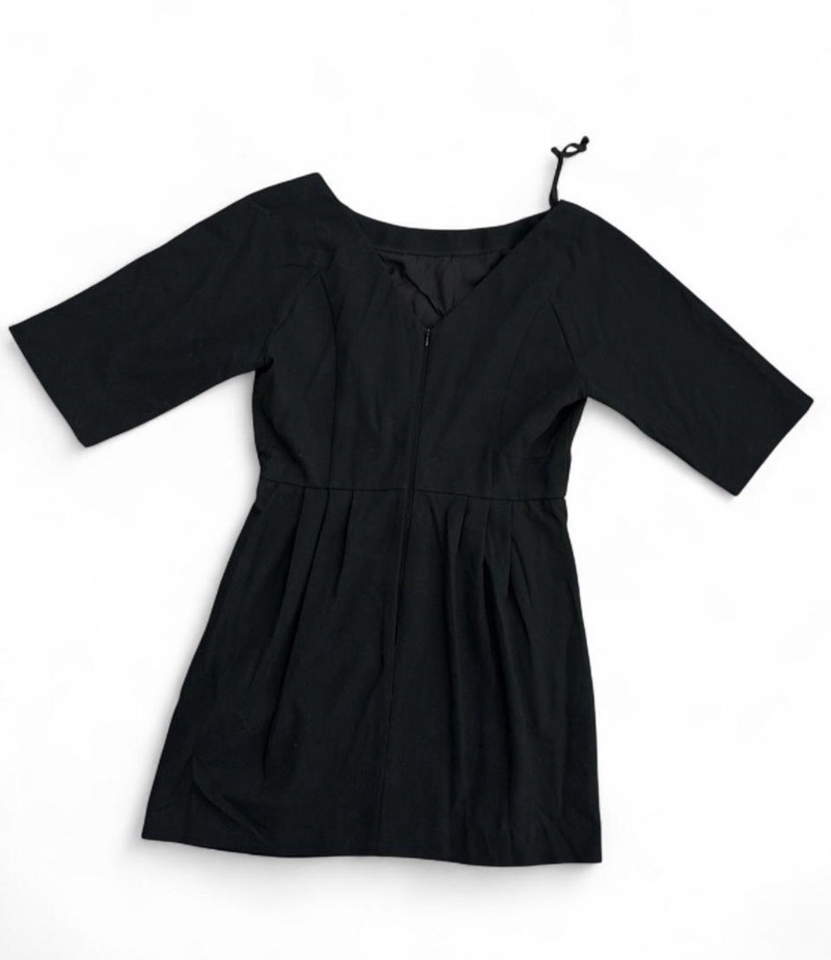 RED Valentino Black Solid Round Neck 3/4 Sleeve Bow A-Line Short Dress 46
