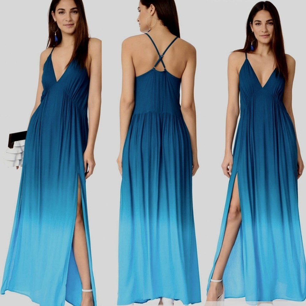 Young Fabulous & Broke Soft Stretch Blue Dye Maxi Tank Dress Size Medium