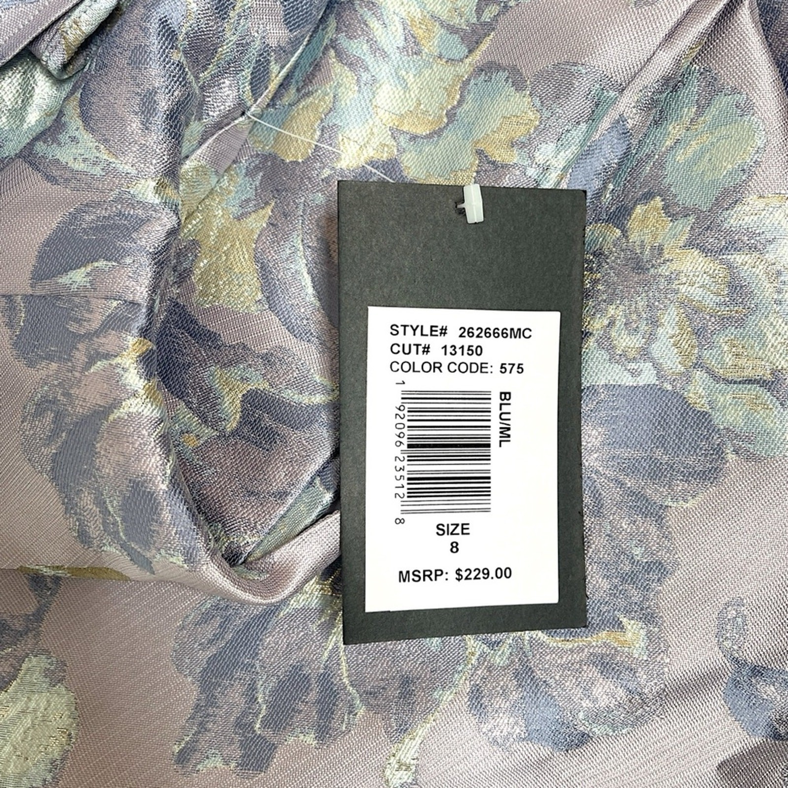 NWT $229 Marina Women’s One Shoulder Floral Jacquard Metallic Maxi Gown, Sz 8