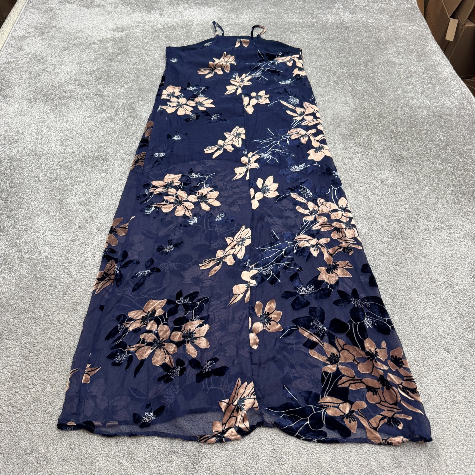 Mod Ref Floral Halter Maxi Tank Dress Womens Small Navy Velvet Burnout Bohemian